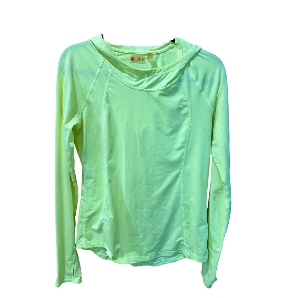 Zella Womens Neon Yellow Activewear Hoodie Long Sleeve Thumbhole Top Size M